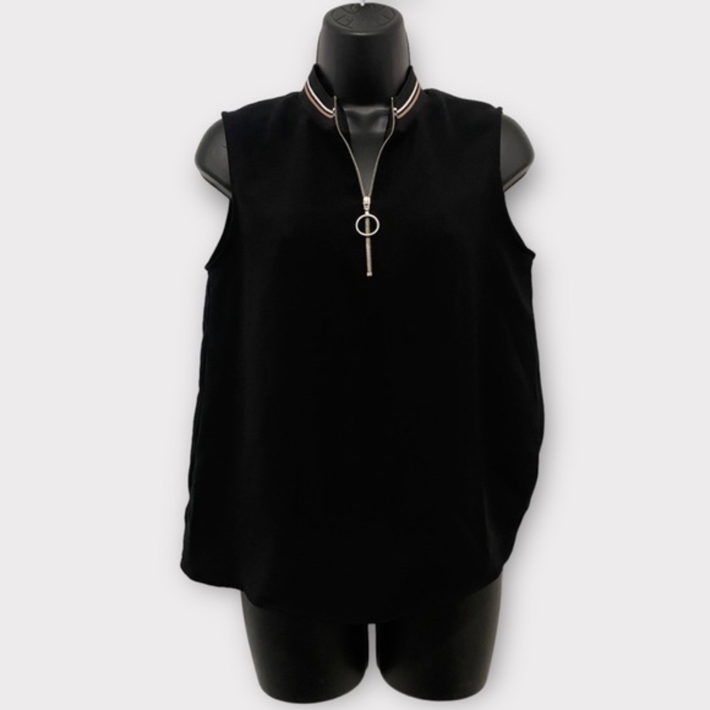 Zara Basic Womens Black 1/4 Zip Sleeveless Top Size Medium